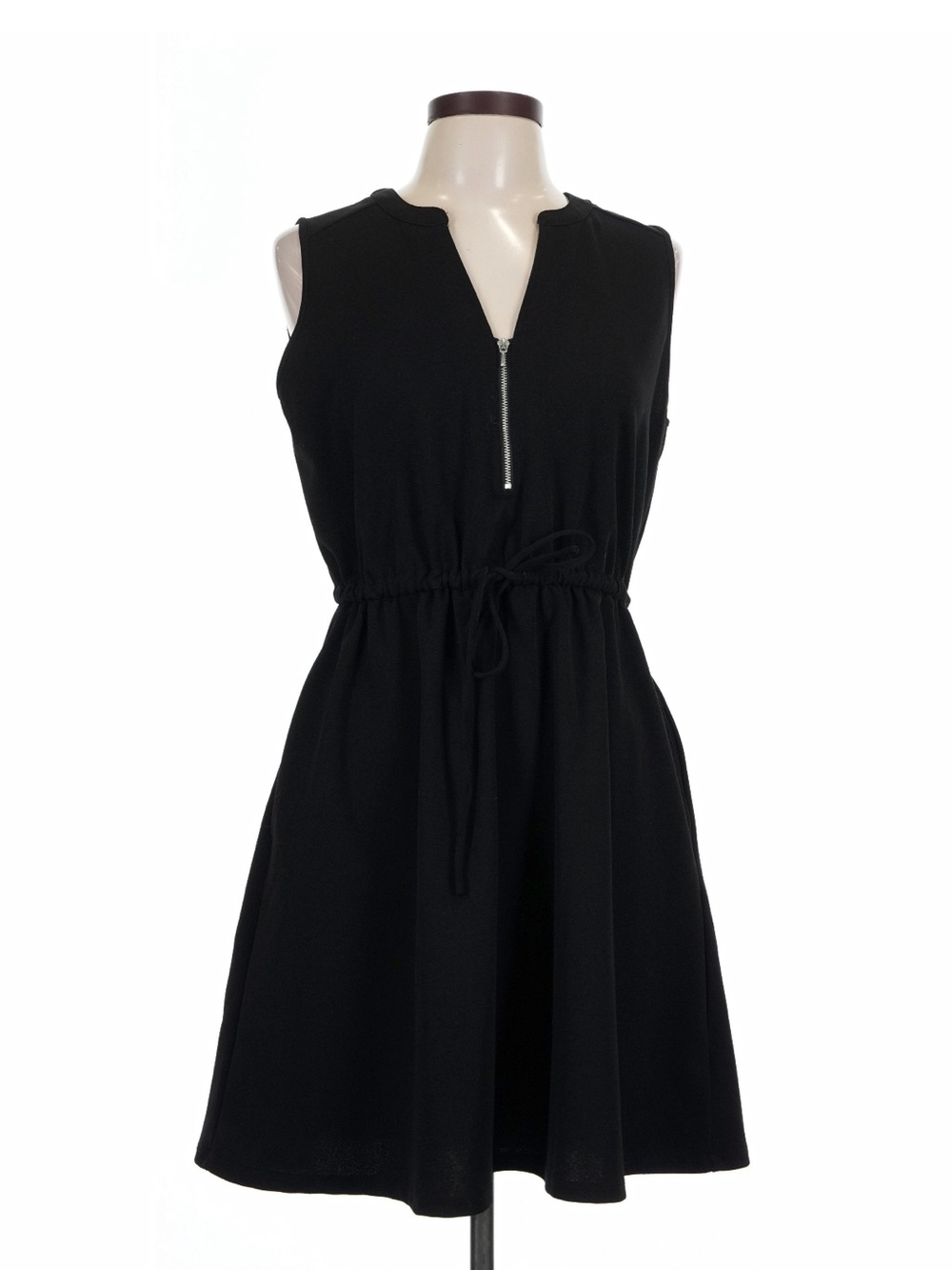 Maurices Sleeveless Black Zip-Front Drawstring Dress with Pockets - Picture 2 of 4
